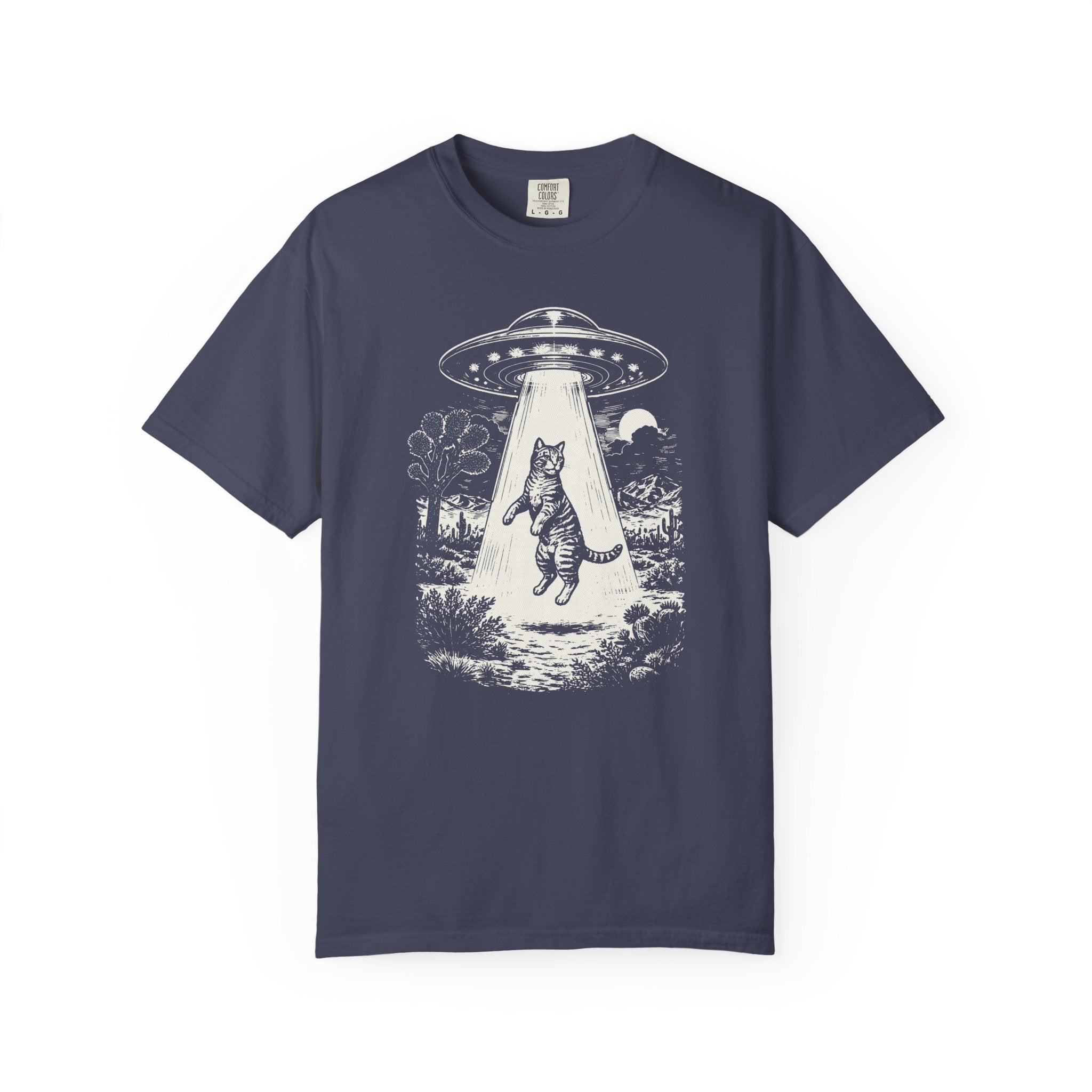 Comfort Colors® UFO Cat Shirt, Funny Alien Kitty Tee, Vintage Space Cat T-Shirt, Sci-Fi Cat Graphic Tee, Cute Cat Lover Gift