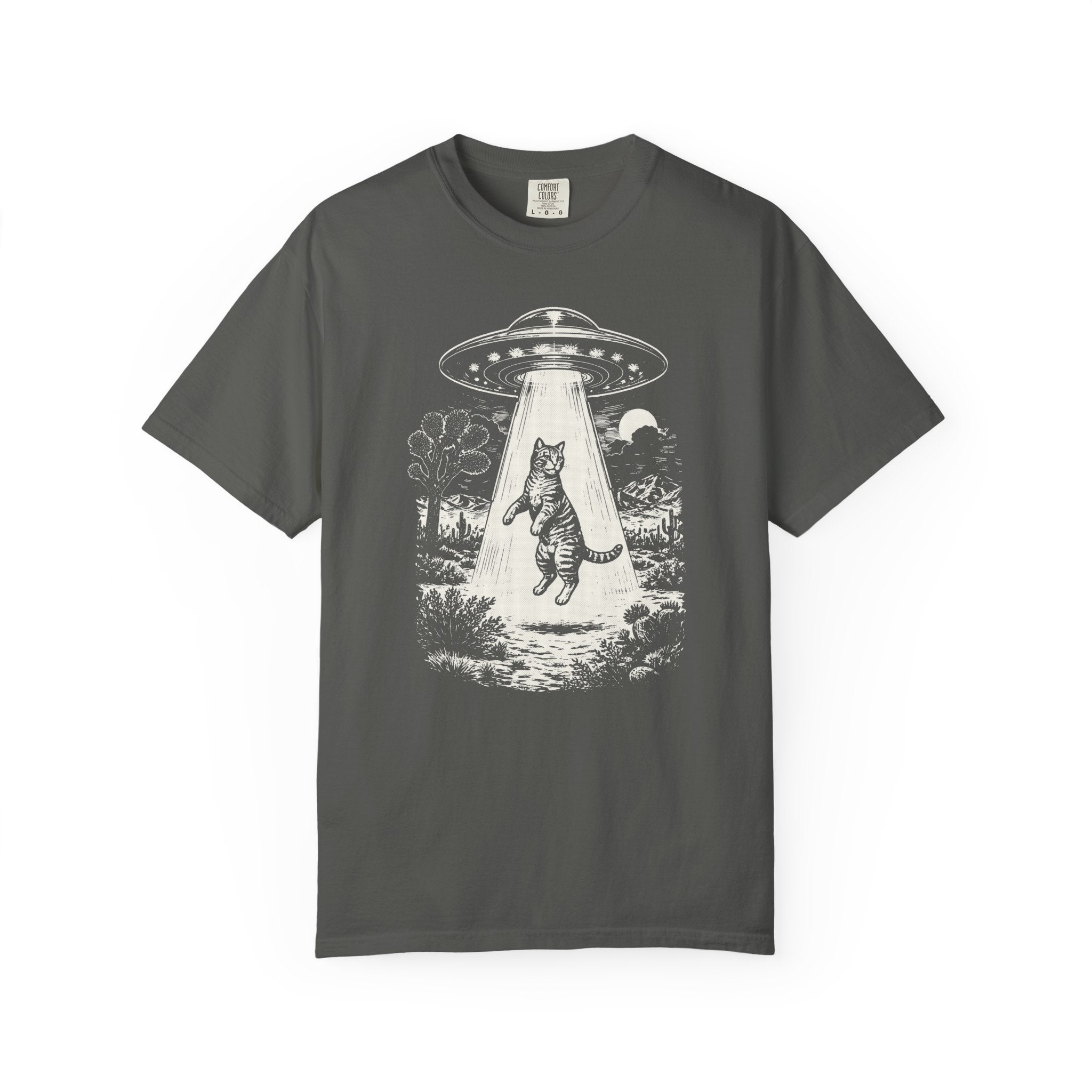 Comfort Colors® UFO Cat Shirt, Funny Alien Kitty Tee, Vintage Space Cat T-Shirt, Sci-Fi Cat Graphic Tee, Cute Cat Lover Gift