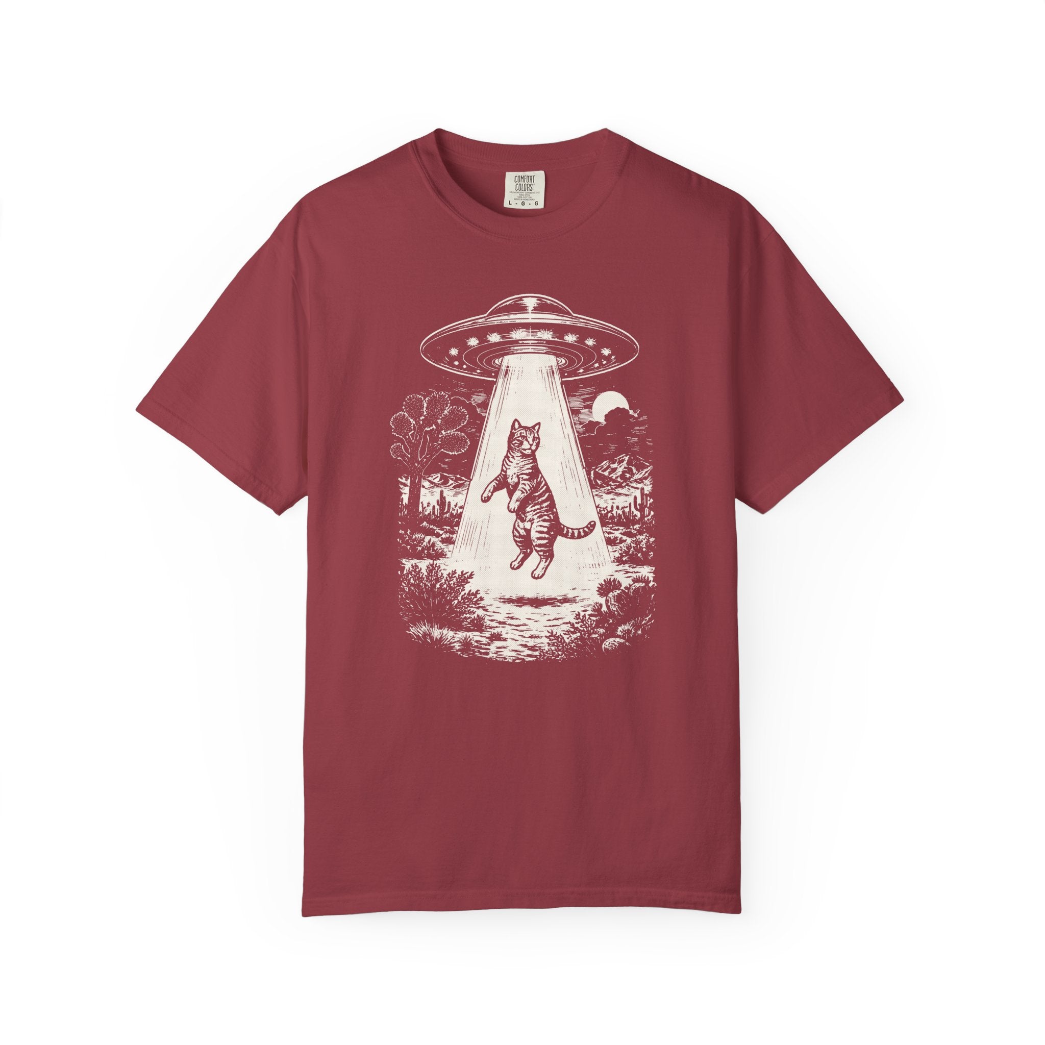 Comfort Colors® UFO Cat Shirt, Funny Alien Kitty Tee, Vintage Space Cat T-Shirt, Sci-Fi Cat Graphic Tee, Cute Cat Lover Gift