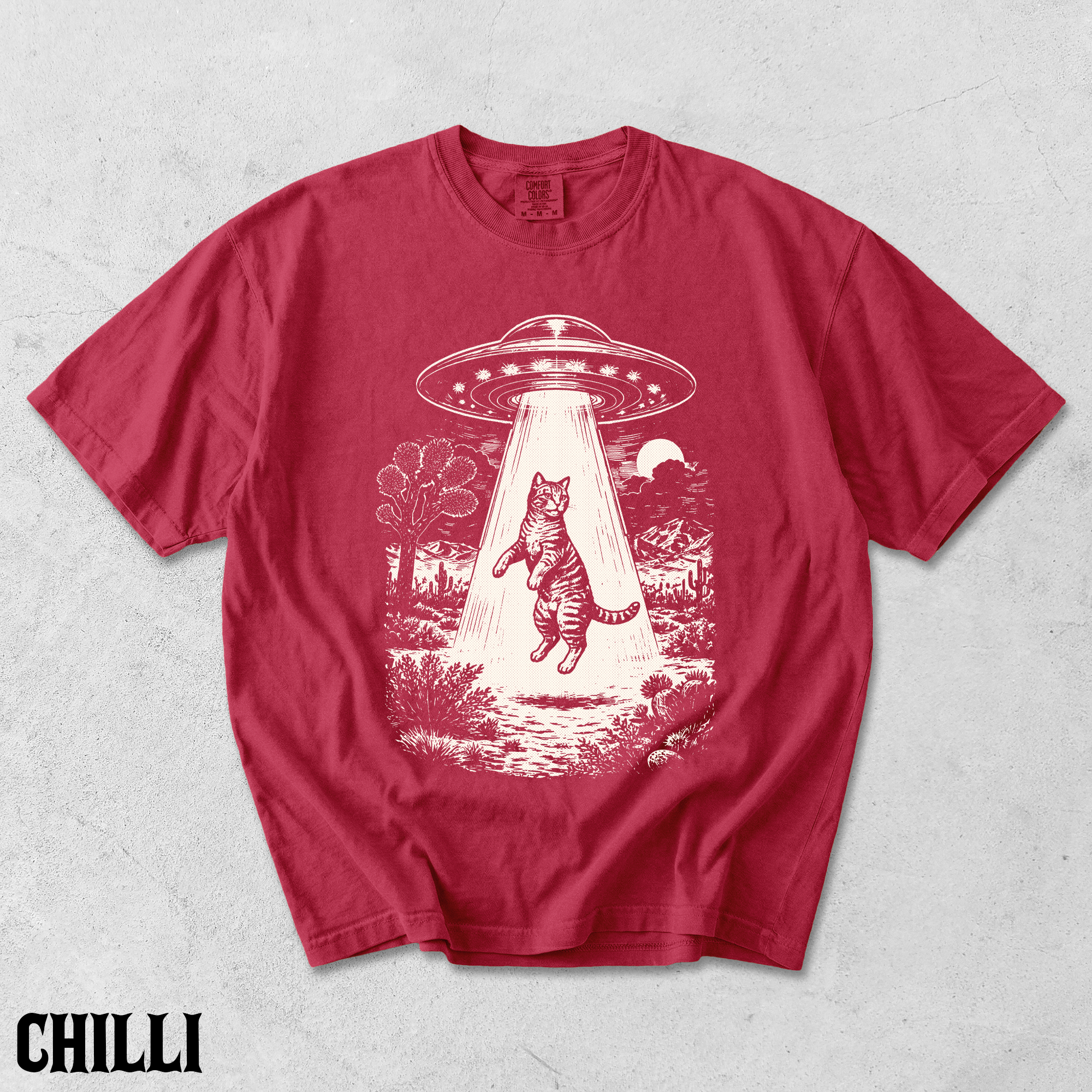 Comfort Colors® UFO Cat Shirt, Funny Alien Kitty Tee, Vintage Space Cat T-Shirt, Sci-Fi Cat Graphic Tee, Cute Cat Lover Gift