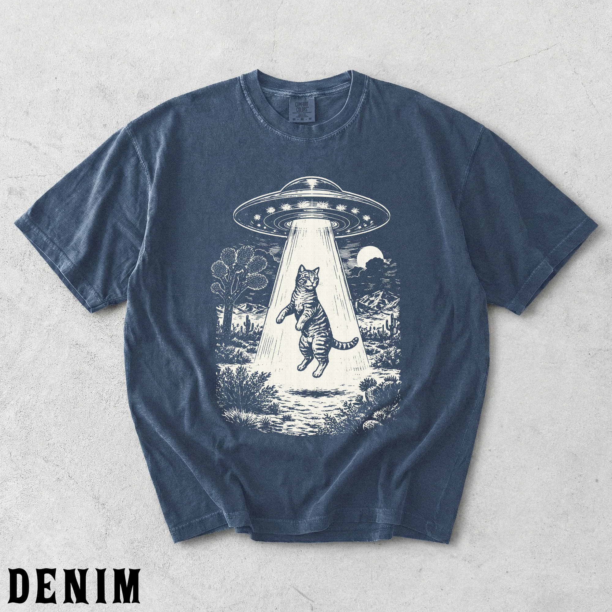 Comfort Colors® UFO Cat Shirt, Funny Alien Kitty Tee, Vintage Space Cat T-Shirt, Sci-Fi Cat Graphic Tee, Cute Cat Lover Gift