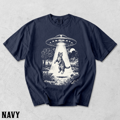 Comfort Colors® UFO Cat Shirt, Funny Alien Kitty Tee, Vintage Space Cat T-Shirt, Sci-Fi Cat Graphic Tee, Cute Cat Lover Gift