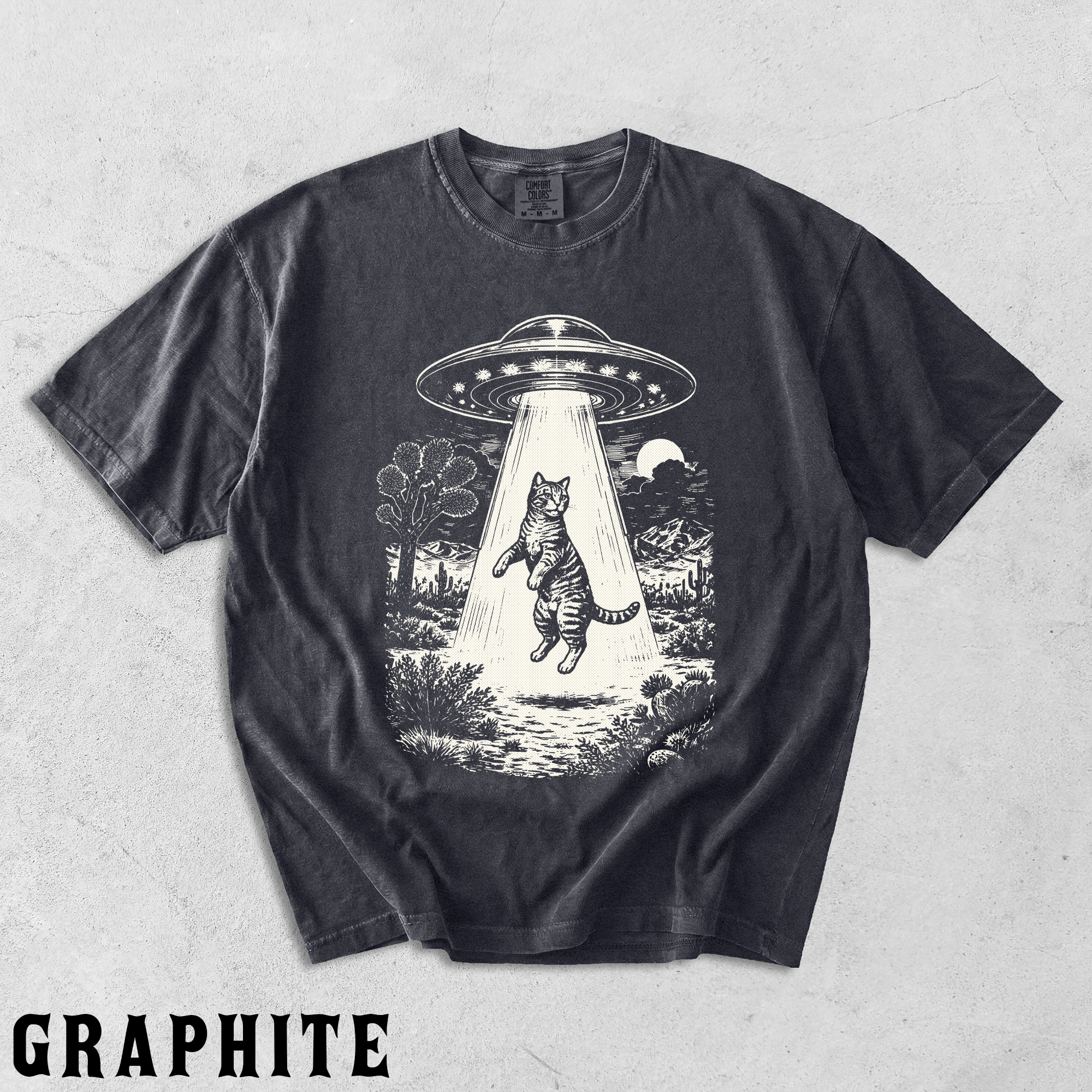Comfort Colors® UFO Cat Shirt, Funny Alien Kitty Tee, Vintage Space Cat T-Shirt, Sci-Fi Cat Graphic Tee, Cute Cat Lover Gift